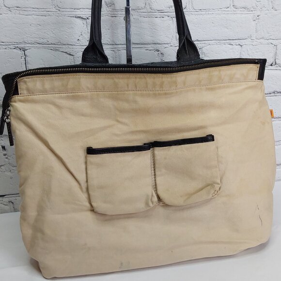 TORY BURCH TOTE BAG LEATHER & NYLON NAVY BLUE DOUBLE SHOULDER STRAPS - Picture 7 of 14